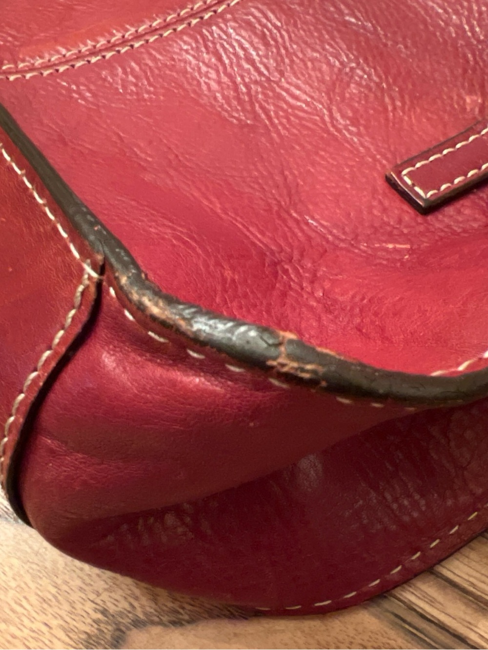 Vintage FOSSIL Sedona Red Saddle Leather Double Handle Handbag Purse - Picture 7 of 14